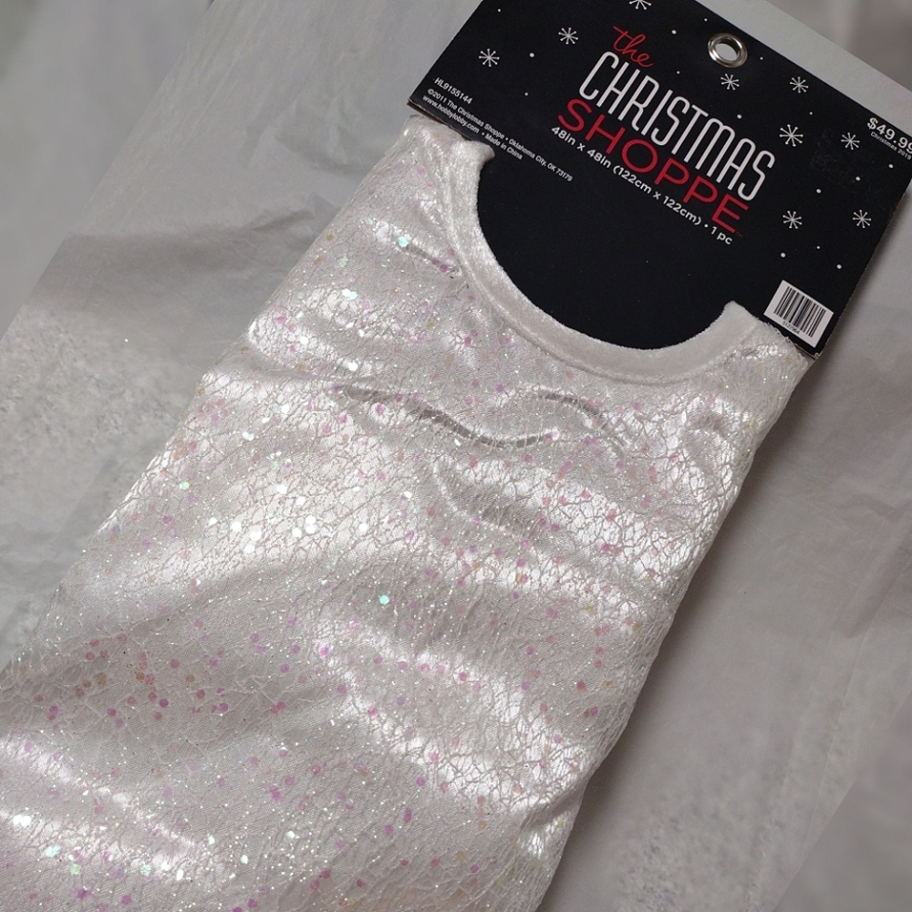 The Christmas Shoppe 48* Sequined Iridescent Holiday Accent White Tree Skirt